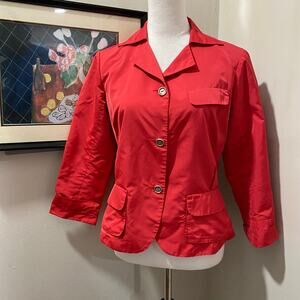 Lida Baday Jacket Size 8 Single Breasted Poly / Silk Short Length w 3/4 Sleeves